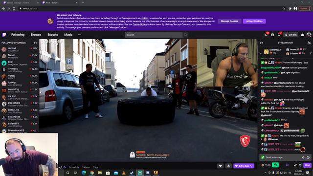 Hafthor "The Mountain" Bjornsson watches Knut flip tires