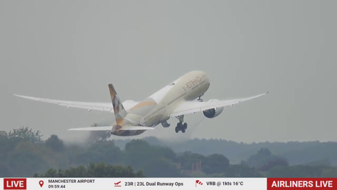 Bird gets obliterated by a departing Boeing 787 in Manchester