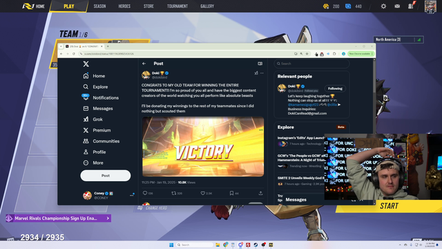 Team Hogzmr wins Marvel Rivals Twitch Rivals in the name of their former captain Dokibird, who was cut due to a rule change roughly 24 hours before the tournament started.