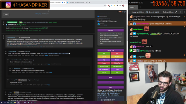 Hasan watches a video exposing him