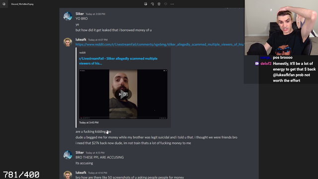 lukeafk confronted sliker after the scam got exposed, sliker gaslights him in DMs