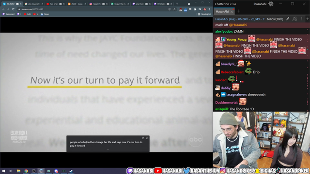 Hasan watches a very serious video with a guest, but its edited by a viewer