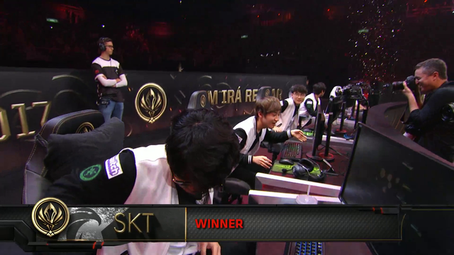 Random guy runs up on stage and celebrates with winners of LoL's MSI