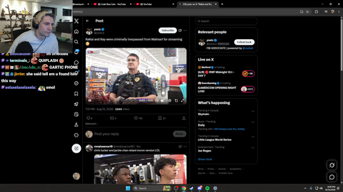 xQc reacts to Rakai and Ray getting criminally trespassed from Walmart for streaming “Chat, why is their main content in Walmart?"