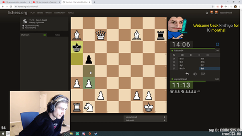 XQC Goes from Check Mate in 1 to losing with 9 piece advantage.