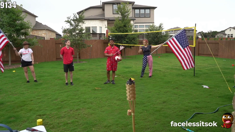 Nick, Malena and friends sing the national anthem