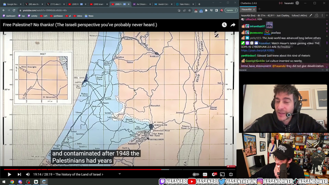 Hasan Abi spreads antisemitic talking points about jews poisoning wells in 1948.