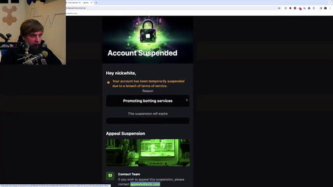 Nick White gets banned on kick for showing how easy it is to code viewbots on kick. now streams on twitch.