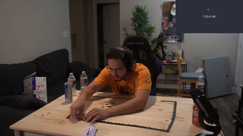 Seven hours into his stream. Erobb realizes he has been doing his puzzle incorrectly, and has just been jamming pieces together.