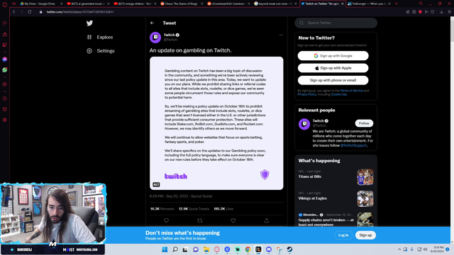 Cr1tikal clears up a question on Twitch's new gambling policy
