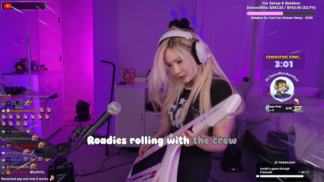 Hachu improvises on her new instrument