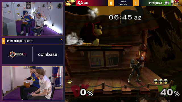 Melee Player Axe fighting for his life with the DK BONGO controller. (Two buttons, Scream to shield)