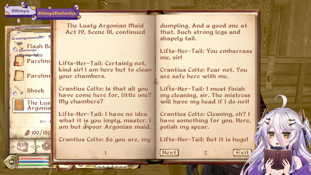 A Japanese VTuber reads "The Lusty Argonian Maid" book for the first time