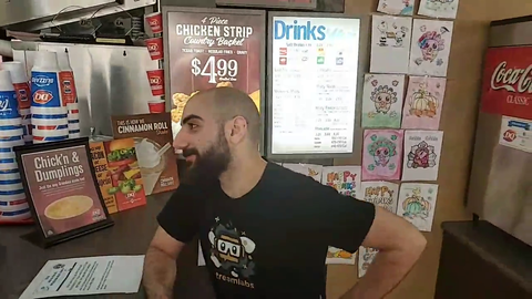 Sliker asks the cashier to guess his age