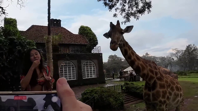 Mhyochi gets a kiss from a Giraffe