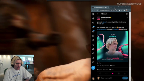 xQc forgets he has to present the streamy awards this sunday