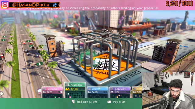 Hasan pays to get out of jail in Monopoly