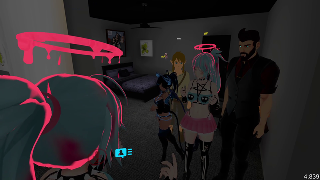 Rob teaching PoppaPoppin the 5 stages of Vrchat