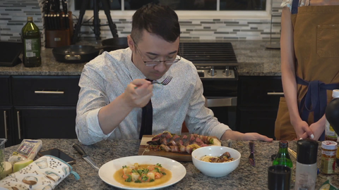 Kris Yee has food from Next Level Chef Tricia. Man is in tears. Tricia talks about her deal with God