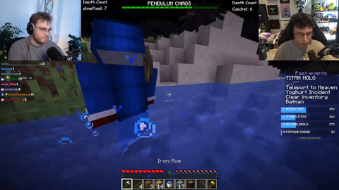 Ohnepixel creates a time paradox in Minecraft Chaos Mod