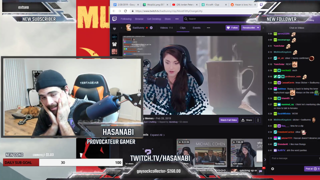 Hasan reacts to Badbunny getting mad at him for not following her on twitter