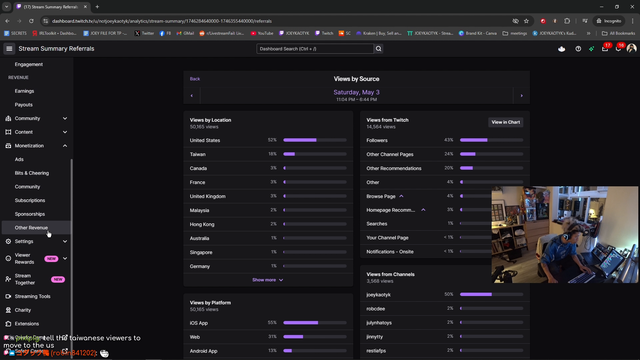 Joey shows the difference in sponsorship offers on twitch between his main IRL channel (~1600 avg viewers) and his alt gaming channel (~300 average viewers)