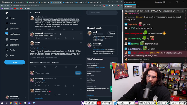 Hasan lose it to angry juicers in his chat
