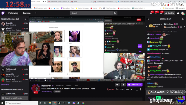 Mizkif tunes into hasan's stream at a good time