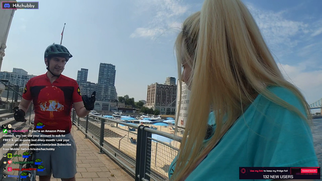 Hachu asks a cyclist a question