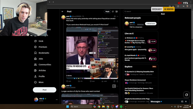 Hasan "Dog whistling" and calling for his chat to kill a sitting US Senator..