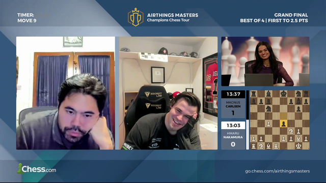Magnus Carlsen starts laughing in the middle of the Grand Finals against Hikaru
