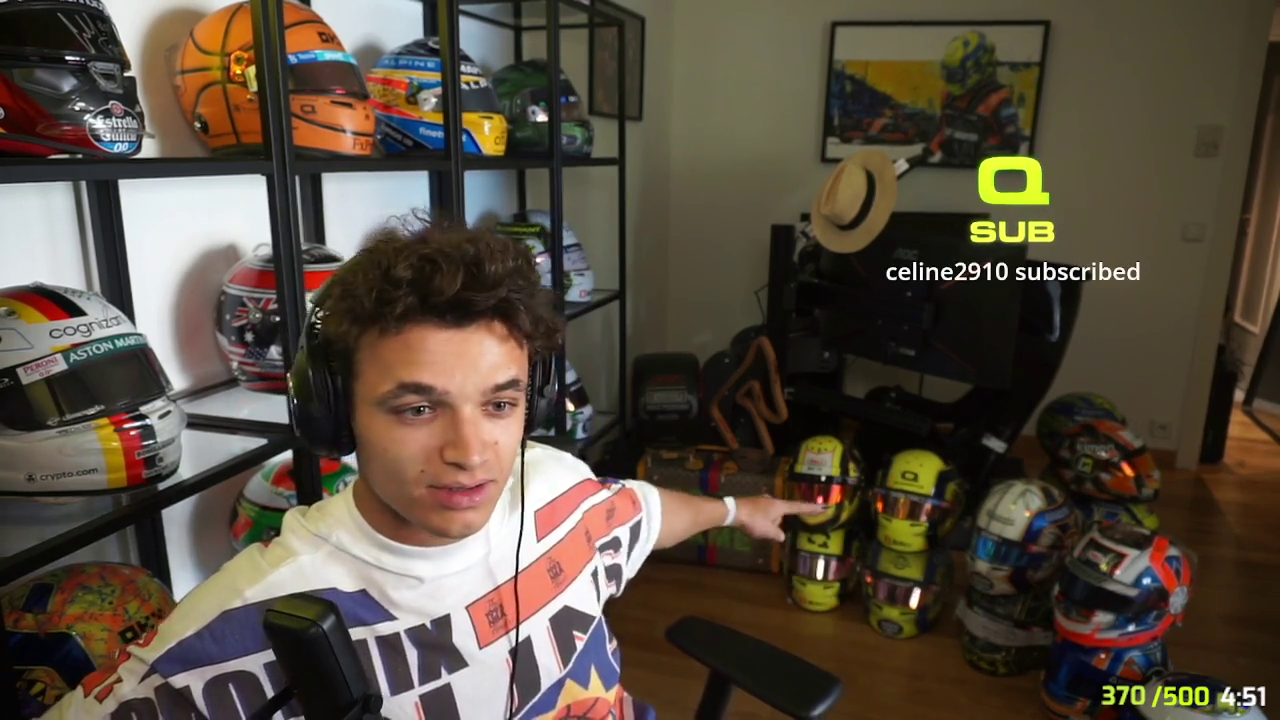Lando shows helmet from when Lewis won his...