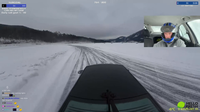 Vangard crashes his car hard into the snow bank while drifting on the ice