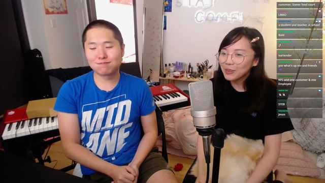 Toast and Lily doing improv