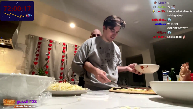Slime helping Ludwig make a pizza during the never-ending subathon