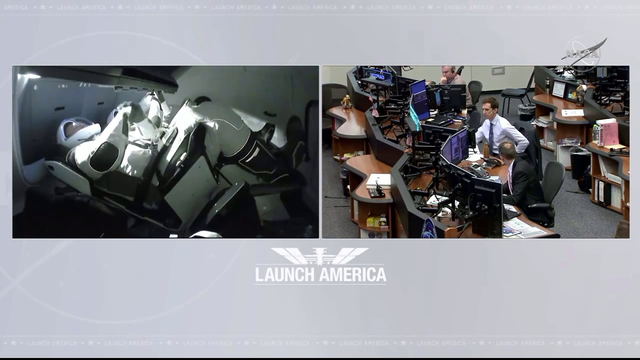 Houston Flight Control welcoming the Dragon Capsule crew onto the ISS.
