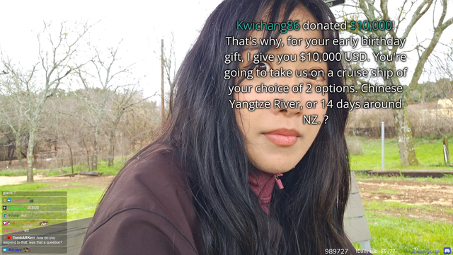 Jinny gets $10000 USD to go on a cruise ship