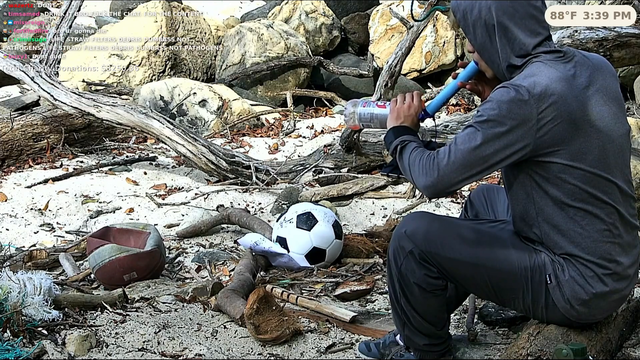 Ween finds coincidental gatorade next to his camp on a deserted island and drinks it for survival