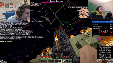 xQc reacts to Forsen Minecraft speedrun again