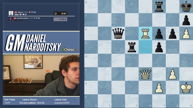 Chess Grand Master Daniel Naroditsky clutches a win while low in time and material using a perfect sequence of pre-moves