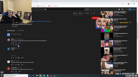 xQc notices Trainwrecks' comment on a tiktok compilation
