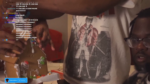 Finished gingerbread house falls apart onto Erobb's floor