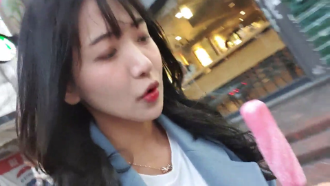 Korean Milf has an interesting way of eating ice cream