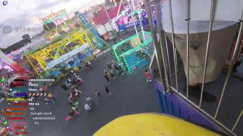Big boned streamer gets stuck in amusement park slide