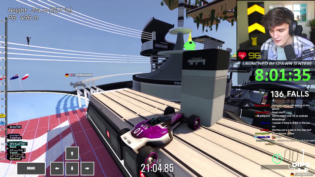 Trackmania pro receives emotional support after failing a jump.