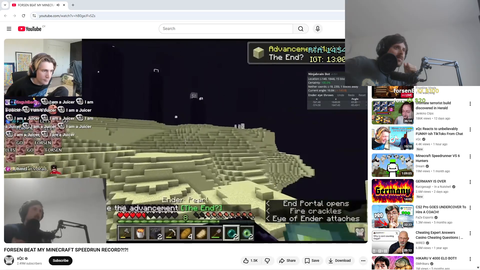 Forsen flexes at malding xQc while reacting to xQc reacting to Forsen beating the Minecraft world record