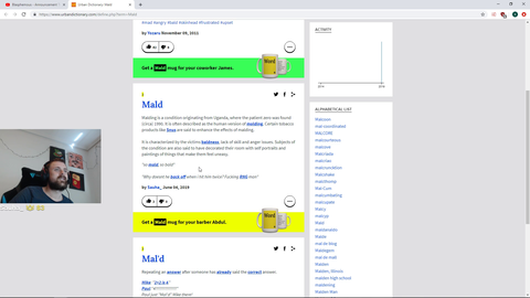 Forsen looks up "mald" on Urban Dictionary