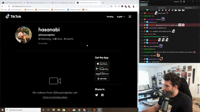 Hasan reacting to his own tik tok clip