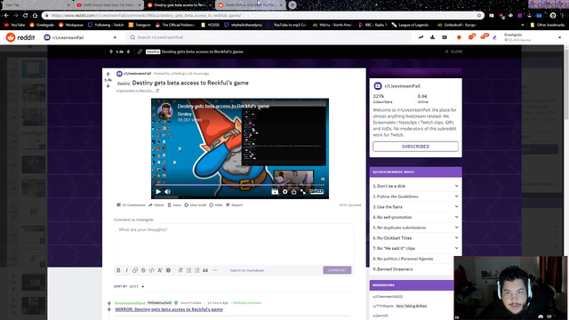 Greek done streaming with Destiny