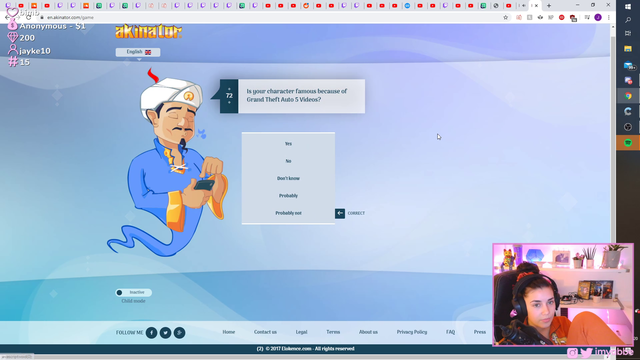 Yabbe searches for Nymn on Akinator
